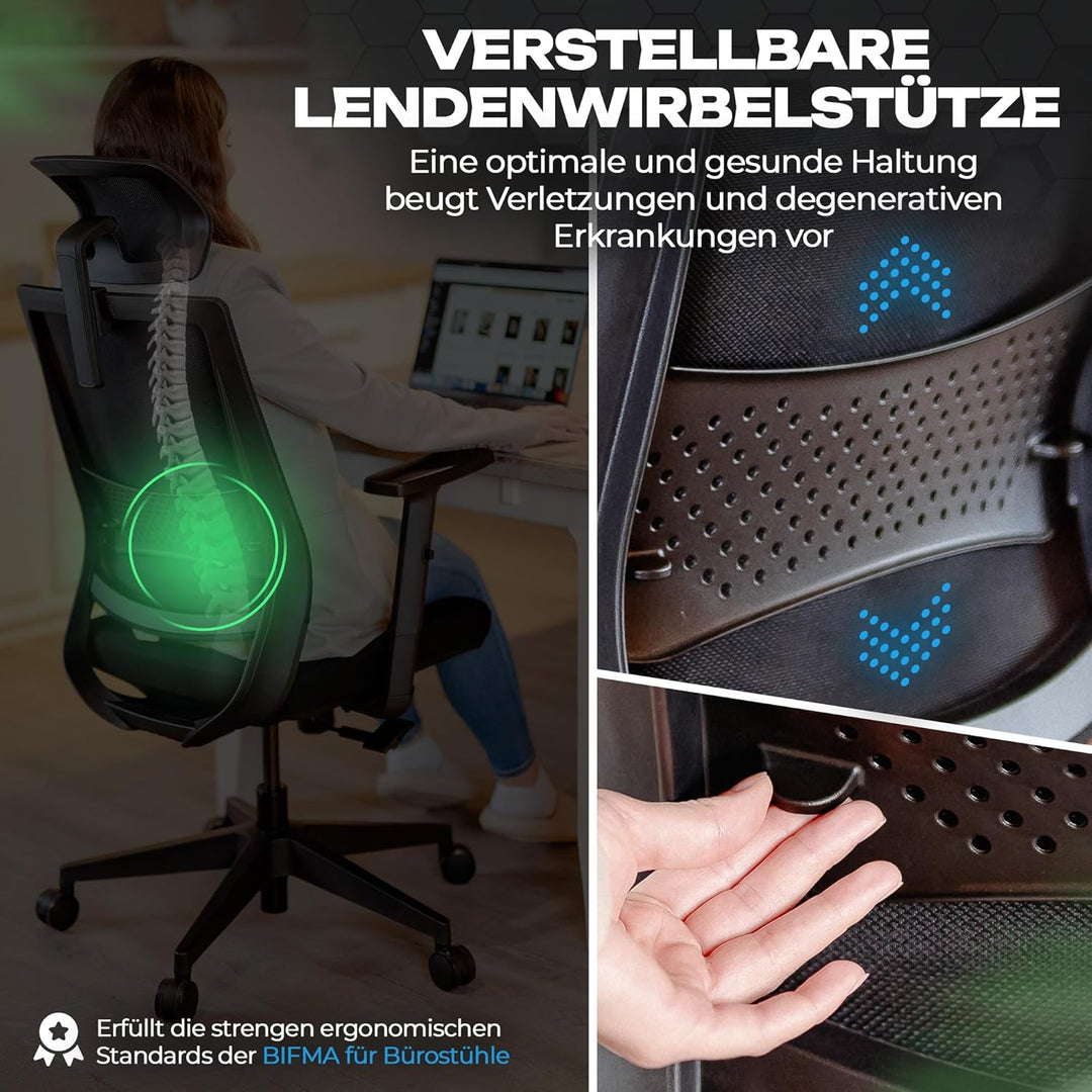 VALKENSTOL M2 Ergonomischer Bürostuhl 150 kg Schreibtischstuhl Ergonomisch [Max Bewegungsfreiheit] B