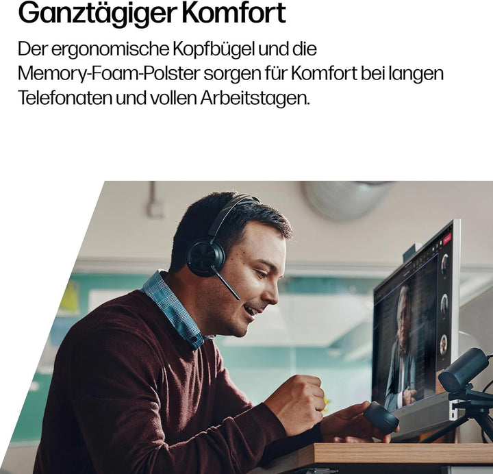 POLY Voyager Focus 2 USB-C Headset für Microsoft Teams, mit USB-C/A Adapter und Ladestation – Blueto