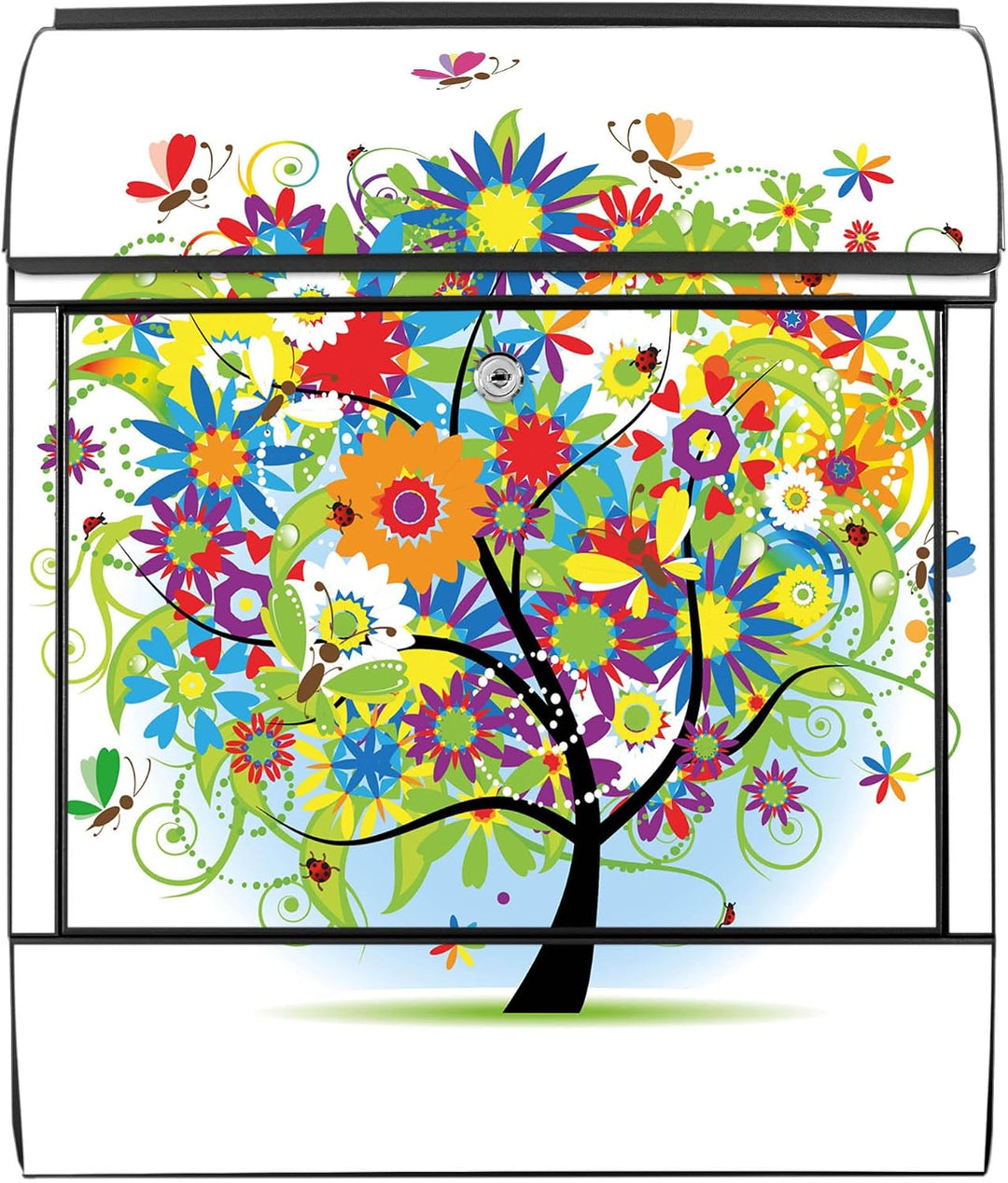 banjado® Design Briefkasten mit Motiv Märchenzauberbaum 39x47x14cm &amp; 2 Schlüssel - Briefkasten Stahl