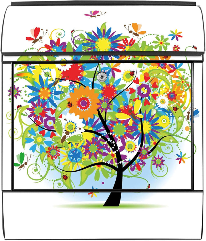 banjado® Design Briefkasten mit Motiv Märchenzauberbaum 39x47x14cm &amp; 2 Schlüssel - Briefkasten Stahl