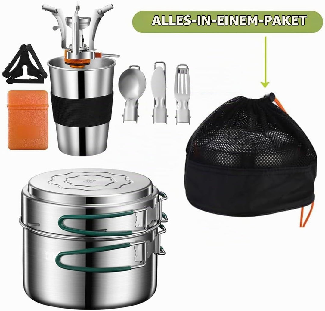 Camping Kochgeschirr Mess Kit, Edelstahl Camping Kochset, Backpacking Kochen Set Backpacking Ausrüst