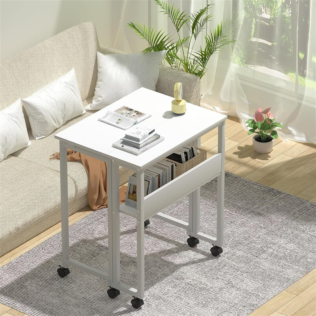 GreenForest Kleiner Schreibtisch Klappbar, 63 cm Klappschreibtisch mit Rollen, Einfache Montage Klap