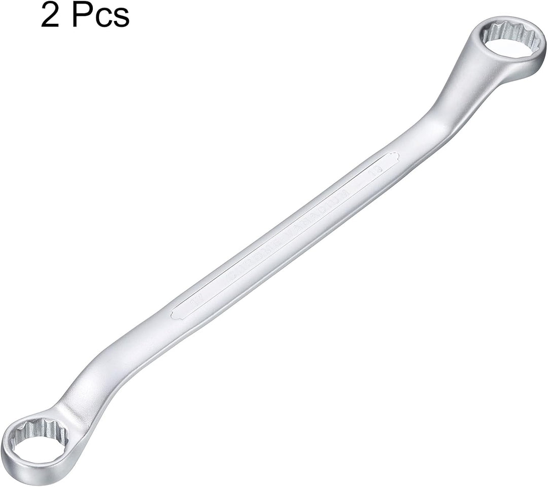 QUARKZMAN 2 Stück 45 Grad Offset Doppel-Ringschlüssel 17 mm x 19 mm, 12-Punkt-Metrischer CR-V-Doppel