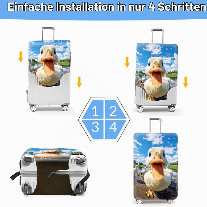 FANSU Elastisch Kofferhülle Kofferschutzhülle, 3D Ente Druck Kofferüberzug Schutzhülle mit Reissvers