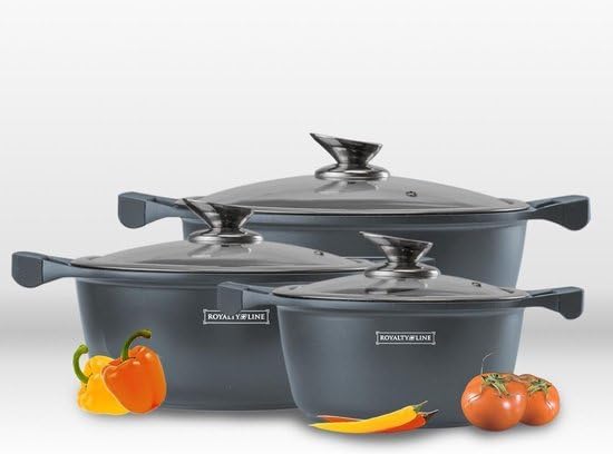 Royalty Line® BS1010M Topfset 13 Tlg. Silber- Töpfe Set geeignet für Induktion - Kochtopf Set & Pfan
