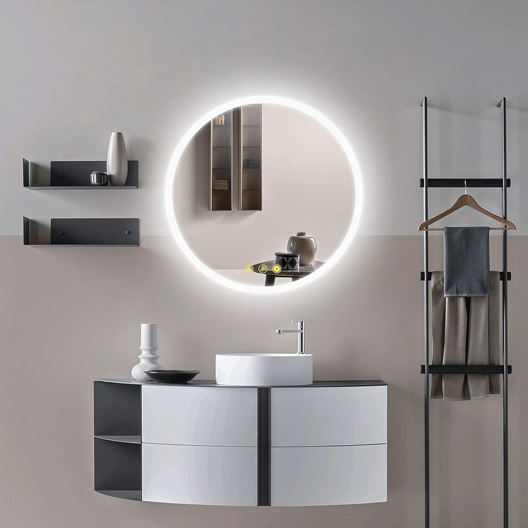 AI-LIGHTING Badspiegel mit Beleuchtung Bluetooth Rund 60 cm Badezimmer Spiegel mit Led Licht, 3 Lich