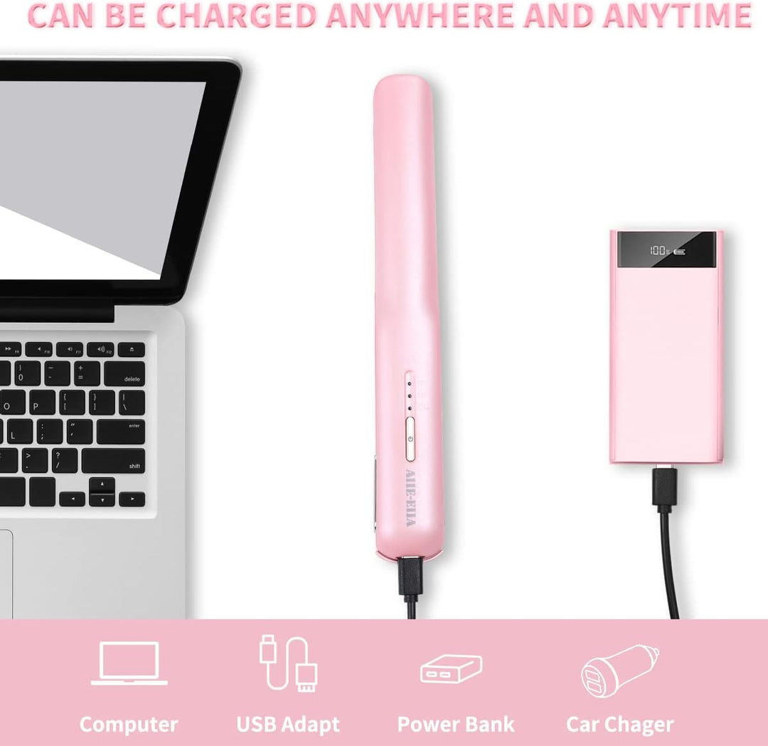 Kabelloser Haarglätter und Lockenwickler 2 in 1, Mini Haarglätter Und Lockenstab mit USB-C Aufladung