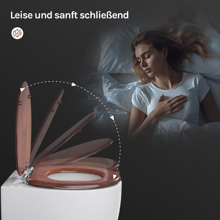 WOLTU #2 Premium WC-Sitz Toilettensitz mit Absenkautomatik, MDF Holzkern, Softclose Scharnier, Antib