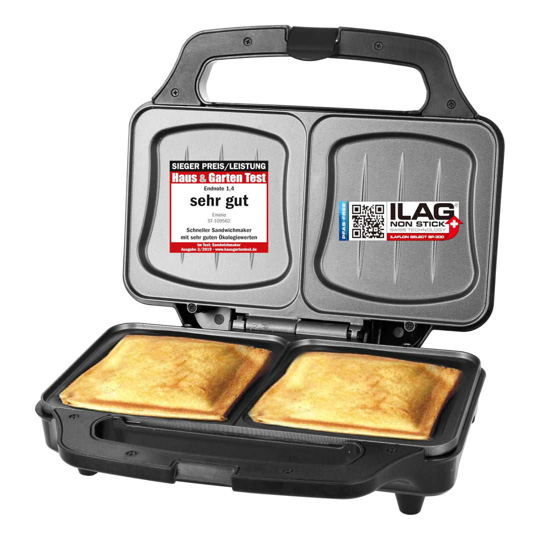 Emerio XXL Sandwichtoaster für alle Toastgrössen geeignet, BPA frei, grosse Muschelform, leicht zu r