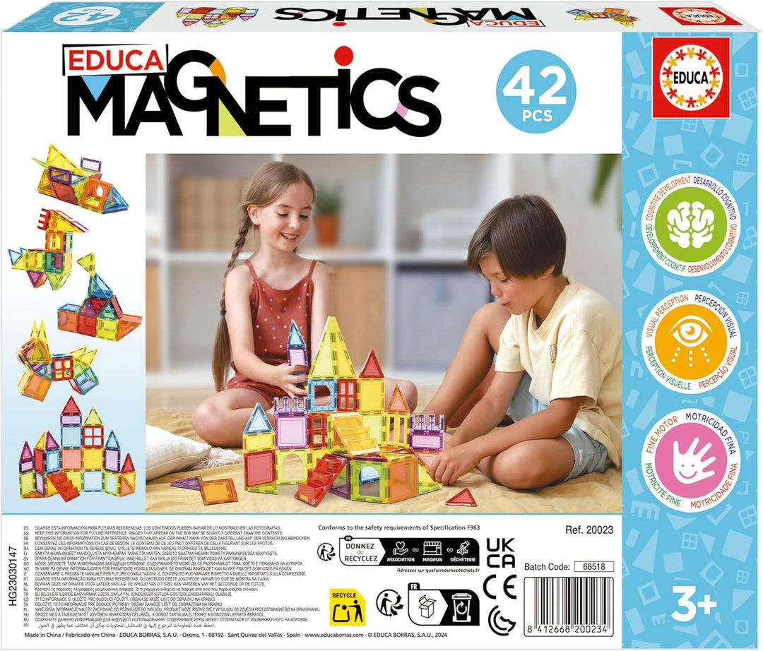 Educa - Magnetic | Magnetische Bausteine Kinder 42 Teile | 3D-Magnetbaukasten mit Fenstern & Spitzen
