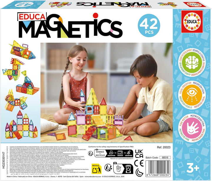 Educa - Magnetic | Magnetische Bausteine Kinder 42 Teile | 3D-Magnetbaukasten mit Fenstern & Spitzen