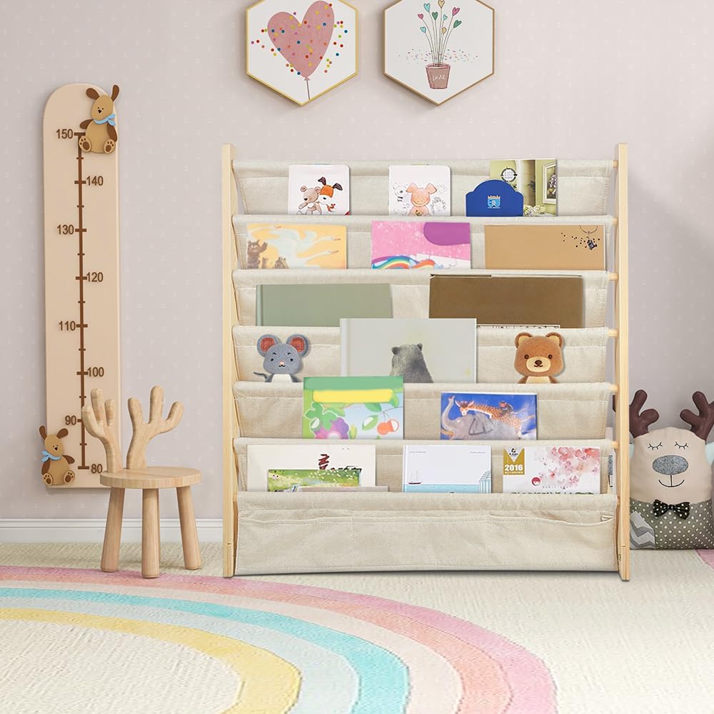 HUOLE Bücherregal für Kinder, 6-Ebenen-Regal für Bücher, Schulzubehör für Kinderzimmer, Kindergarten