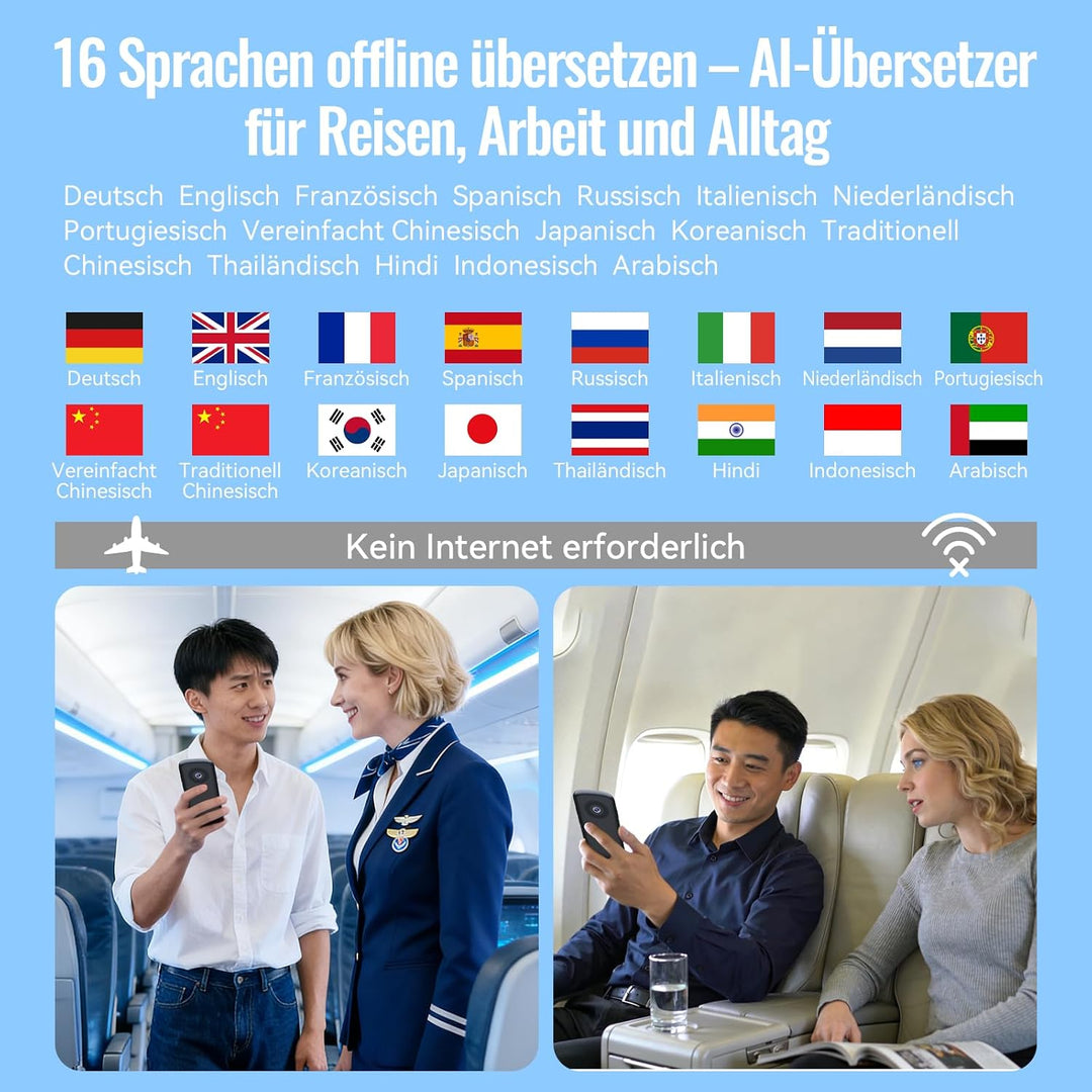 SKARA Sprachübersetzer Gerät ohne Internet, Echtzeit Übersetzer mit Sprachausgabe, 137 Sprachen &amp; Ak