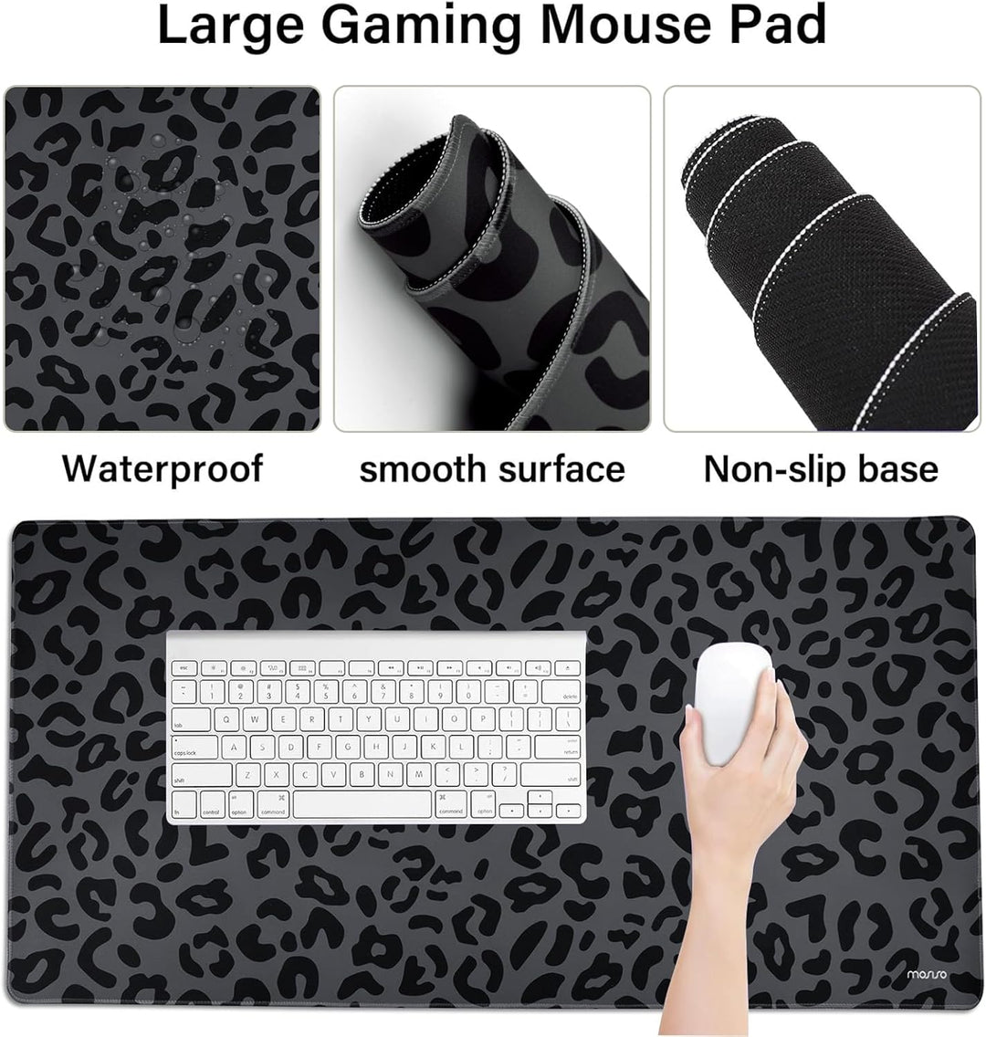 MOSISO Handballenauflage für Mauspad&amp;Tastatur Set, Ergonomische Schreibtischunterlage mit Leoparden&amp;