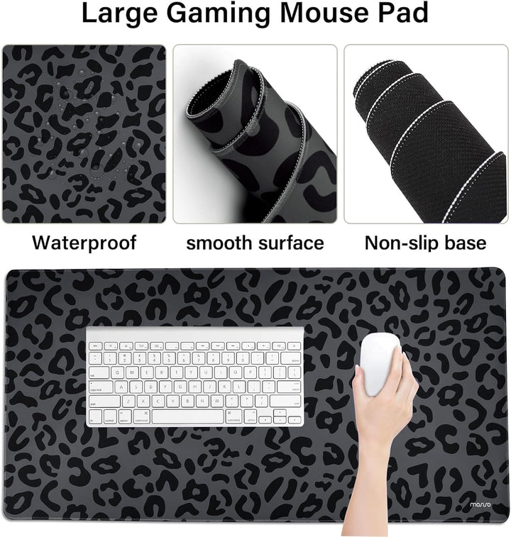 MOSISO Handballenauflage für Mauspad&amp;Tastatur Set, Ergonomische Schreibtischunterlage mit Leoparden&amp;