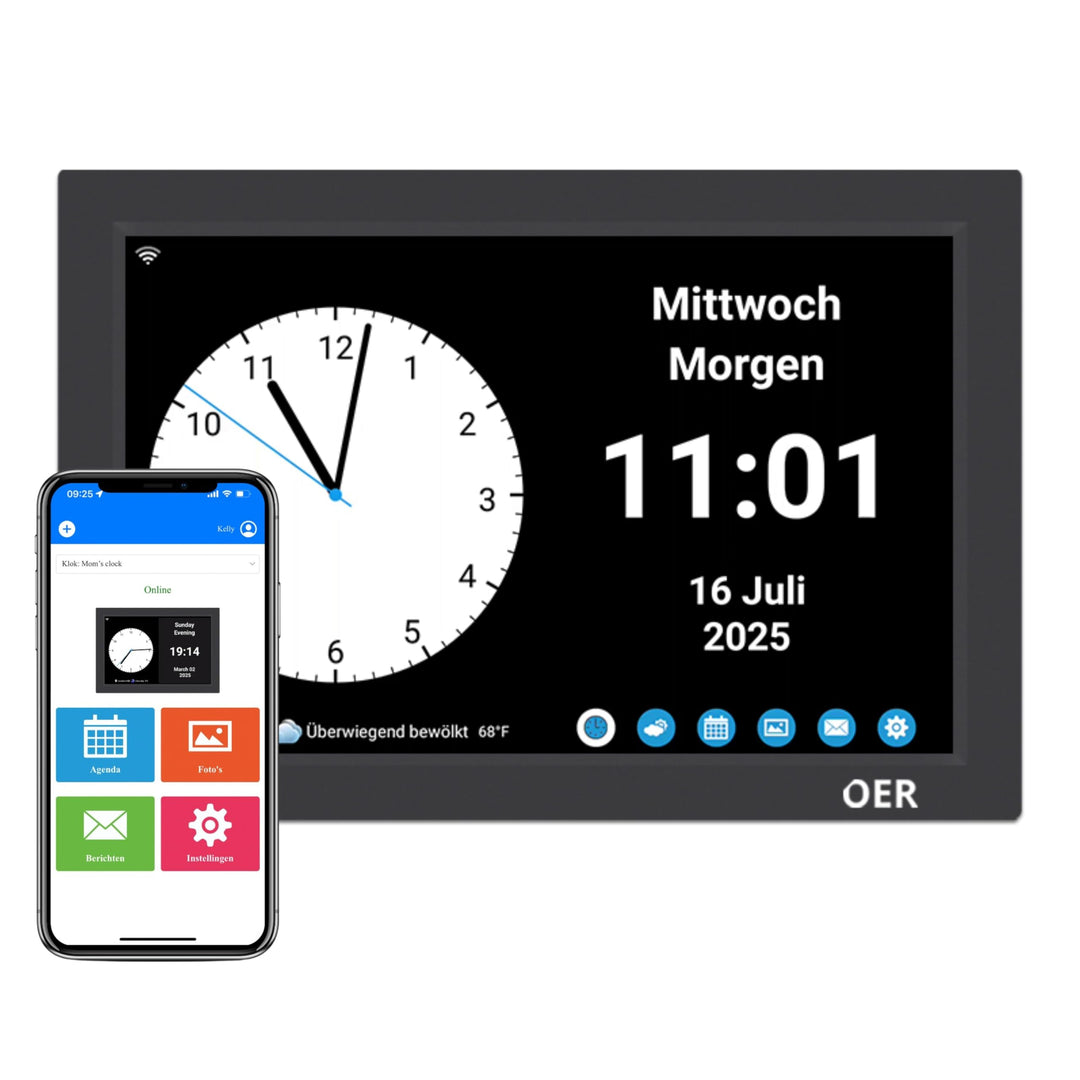 OER Smart Demenzuhr – Verwalten Sie die Agenda über die KOSTENLOSE App – Spricht Uhrzeit und Tagesze