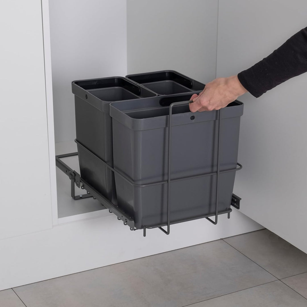 LM 64/3 Einbau Mülleimer ausziehbar mit 3 Abfalleimer (1x11L, 2x8L) Korbauszug anthrazit 32,8x43,3x3