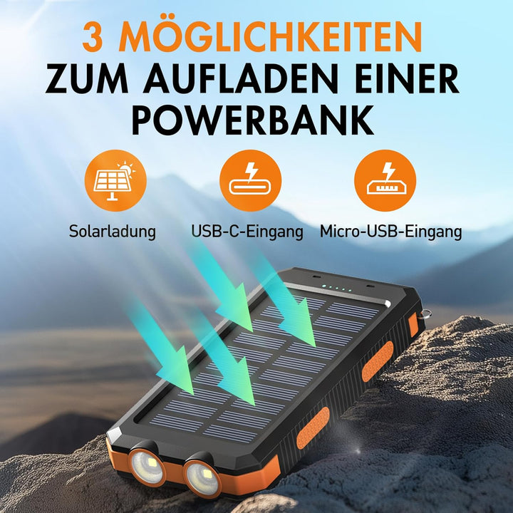 Vikeri Solar Powerbank 26800mAh, Powerbank Solar Wasserdichtes USB C Externer Akku mit 4 Outputs, Po