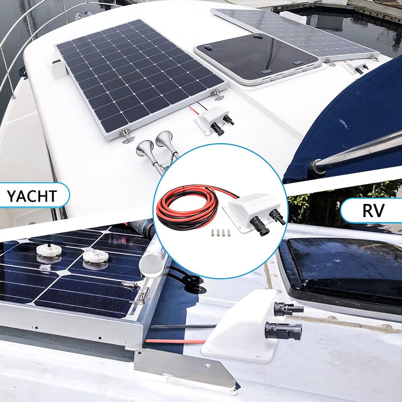 Solar Doppel Kabeldurchführung, Dual Kabeleinführung Gehäuse mit 300 cm Solar Verlängerungskabel Sol