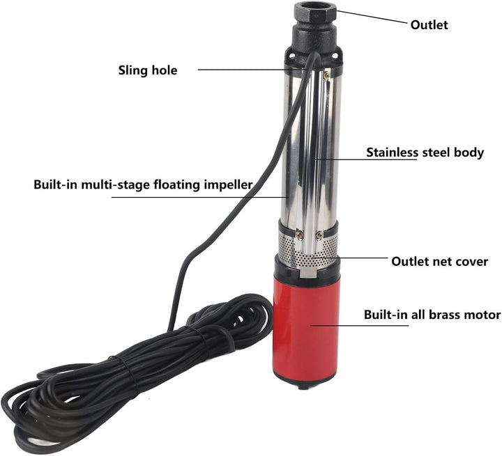Solar Tauchbrunnenpumpe, 50m DC 48V Tauchpumpe mit Grossem Durchfluss und Hohem Hub, Schwimmendes La