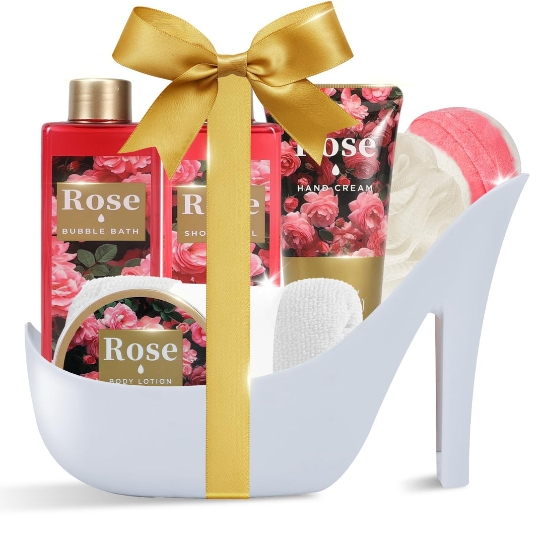 SPA LUXETIQUE Wellness Set für Frauen - 8tlg Rosenduft Bade Geschenkset mit Duschgel,Bodylotion,Scha