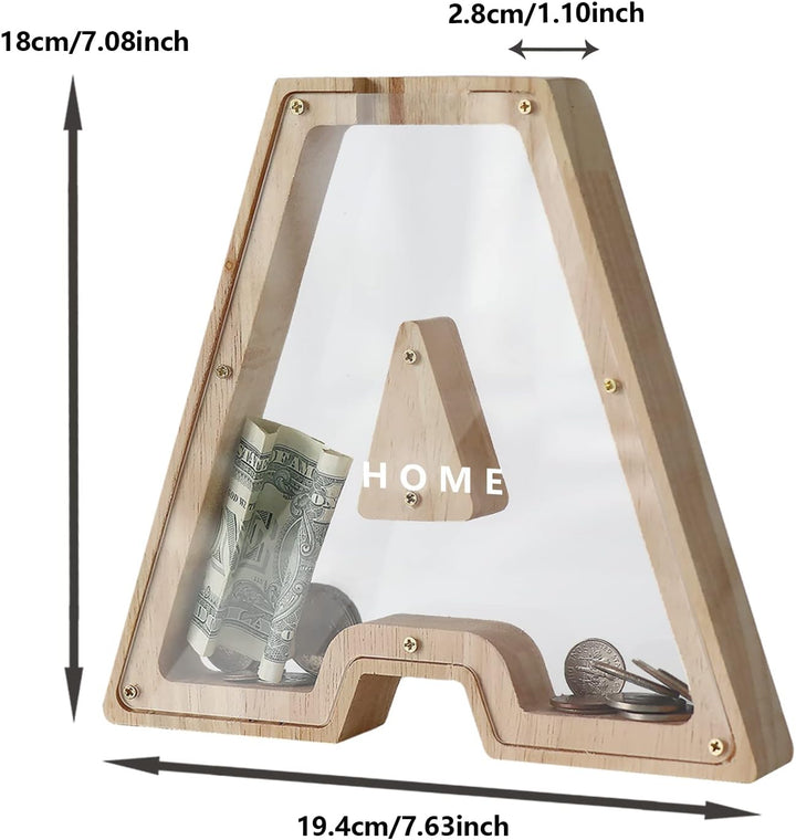 DBPBToU Spardose aus Holz Buchstaben, Sparschwein Durchsichtig für Kinder, Sparbox Personalisierte,