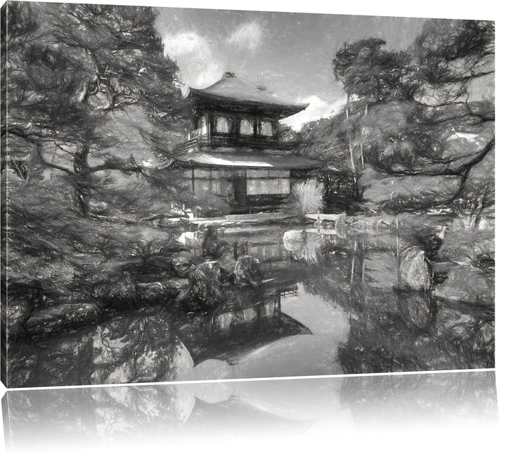 Pixxprint Ginkaku-ji-Tempel in Kyoto Kunst als Leinwandbild/Grösse: 100x70 cm/Wandbild/Kunstdruck/fe