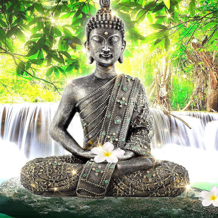 Runa Art Wandbilder Buddha Wasserfall 5 Teilig Bild auf Vlies Leinwand Deko Wohnzimmer Schlafzimmer