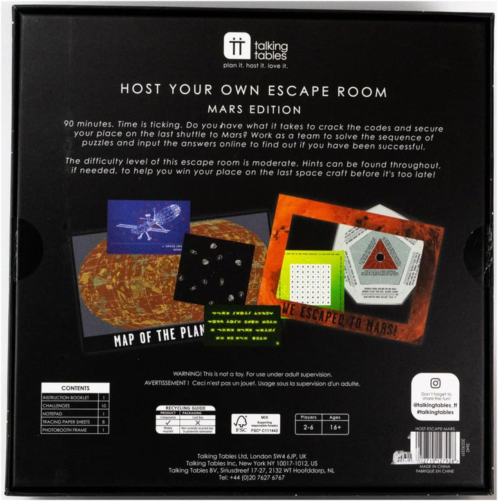 Talking Tables Mars Space thematisches Escape Room-Spiel zu Hause Veranstalten Sie Ihren eigenen Spi