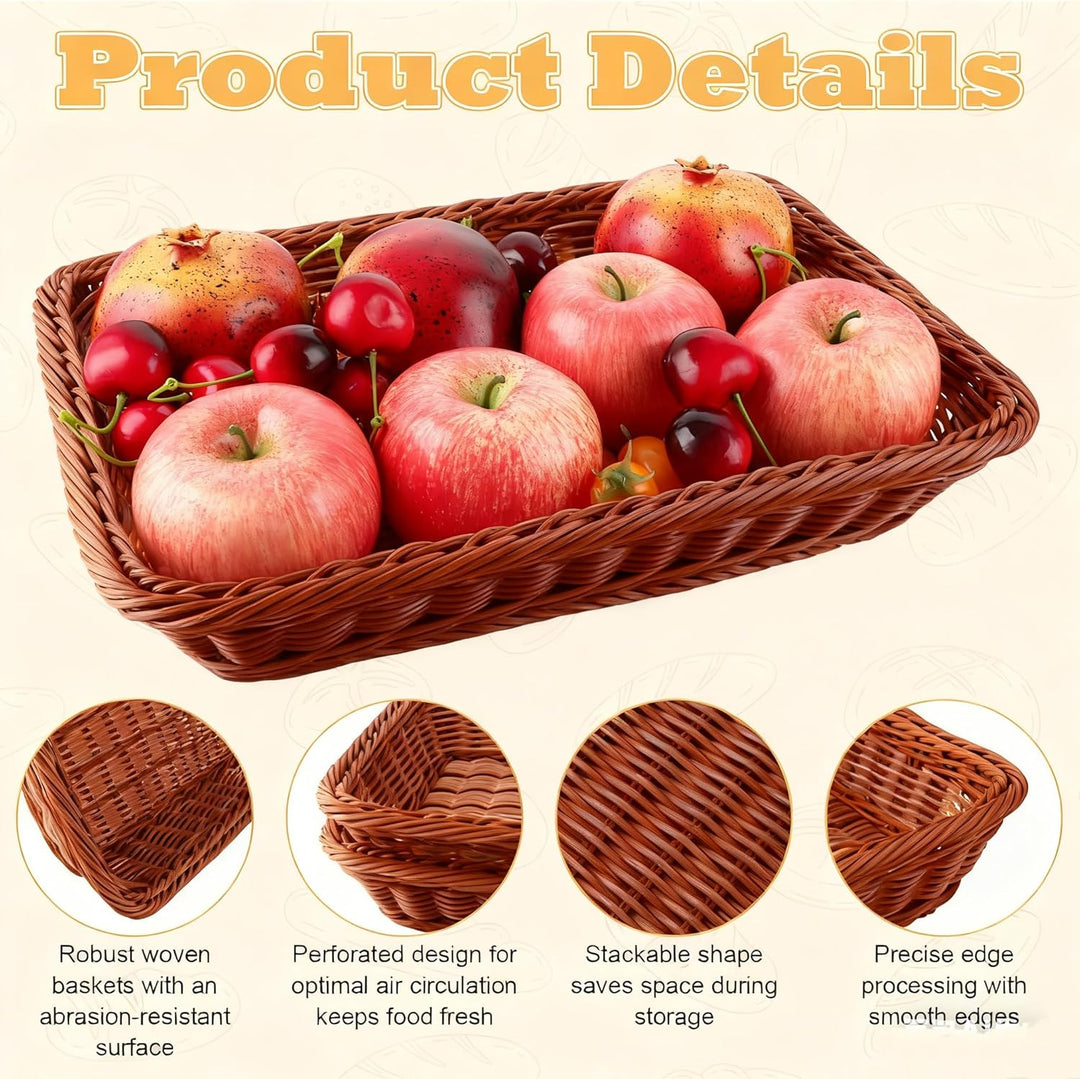 DAJAVE 5er Set Brötchenkorb 35 x 25 x 7 cm Brotkörbchen Brotkorb Geflochten Wicker Basket Rattan Kor