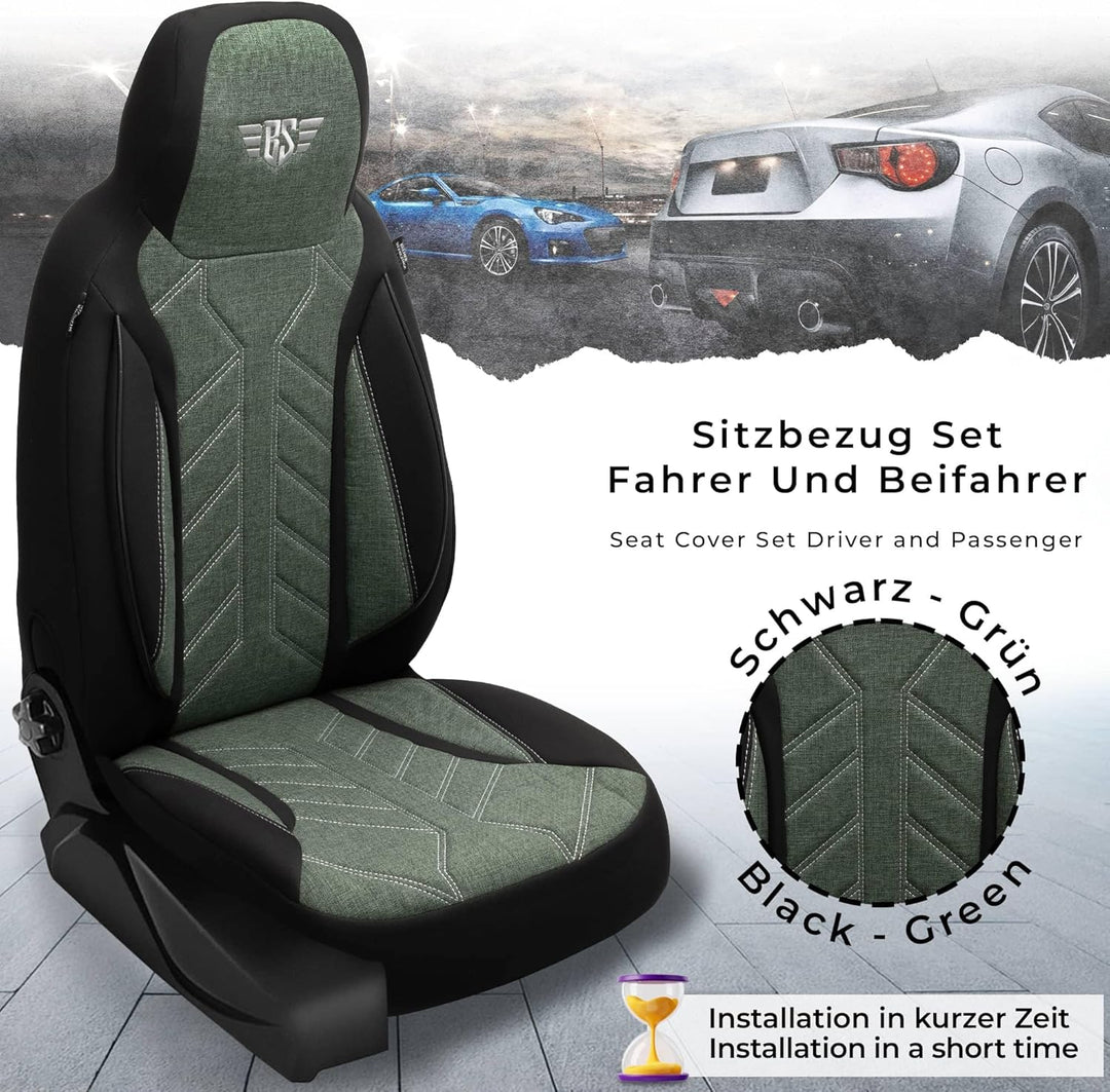 BREMER SITZBEZÜGE Mass Sitzbezüge Schonbezüge für Skoda Fabia 1 PLKT213 PLKT213 - Schwarz/Olivgrün F