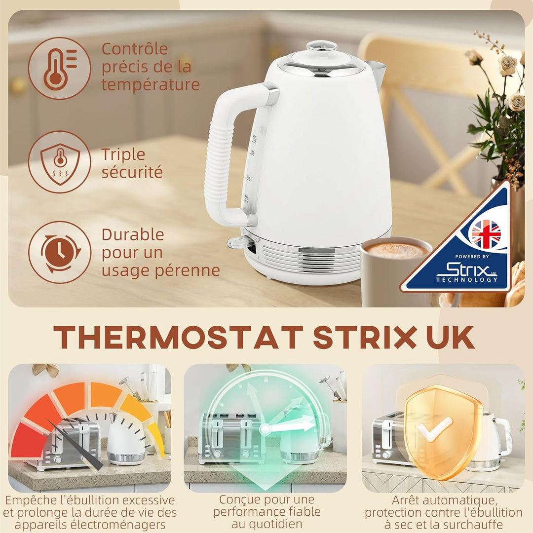 HOMCOM 2200W 1,7L Edelstahl Wasserkocher und Toaster Set mit 4-Scheiben-Toaster Schnellaufheizung, 7