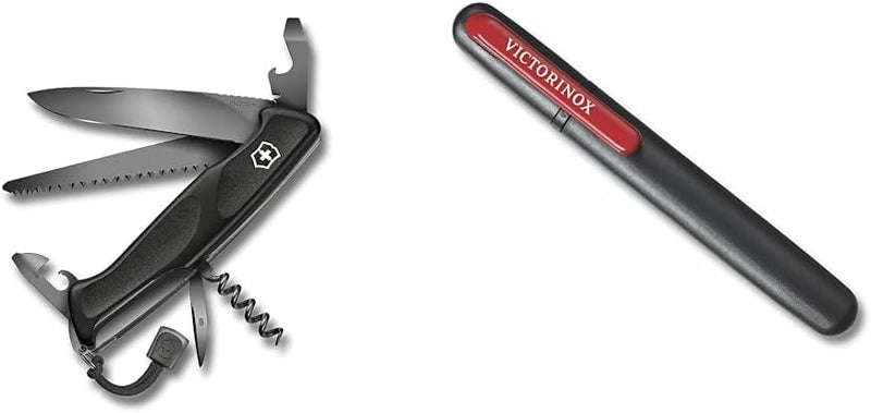 Victorinox Taschenmesser Ranger Grip 55 Onyx Black (12 Funktionen, Festellklinge, Holzsäge), schwarz