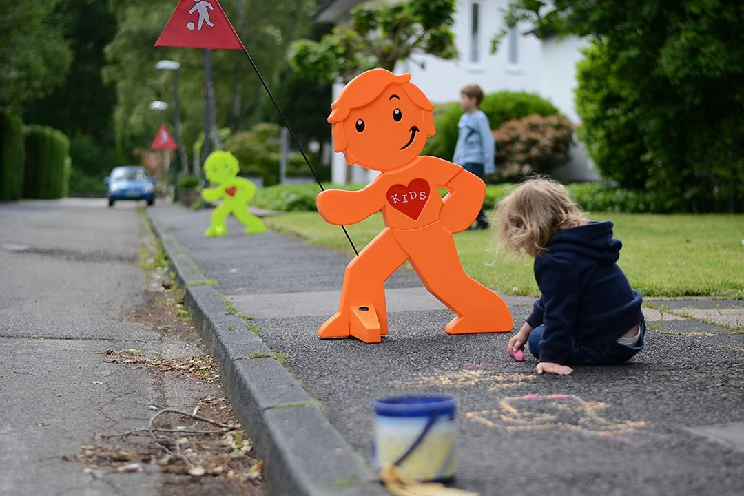 StreetBuddy - Warnfigur mit Fahne, reflektierender Warnaufsteller für Kindersicherheit - Achtung lan