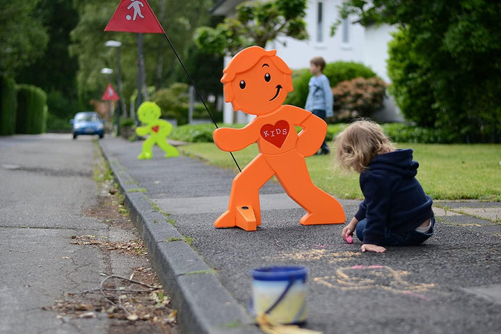 StreetBuddy - Warnfigur mit Fahne, reflektierender Warnaufsteller für Kindersicherheit - Achtung lan