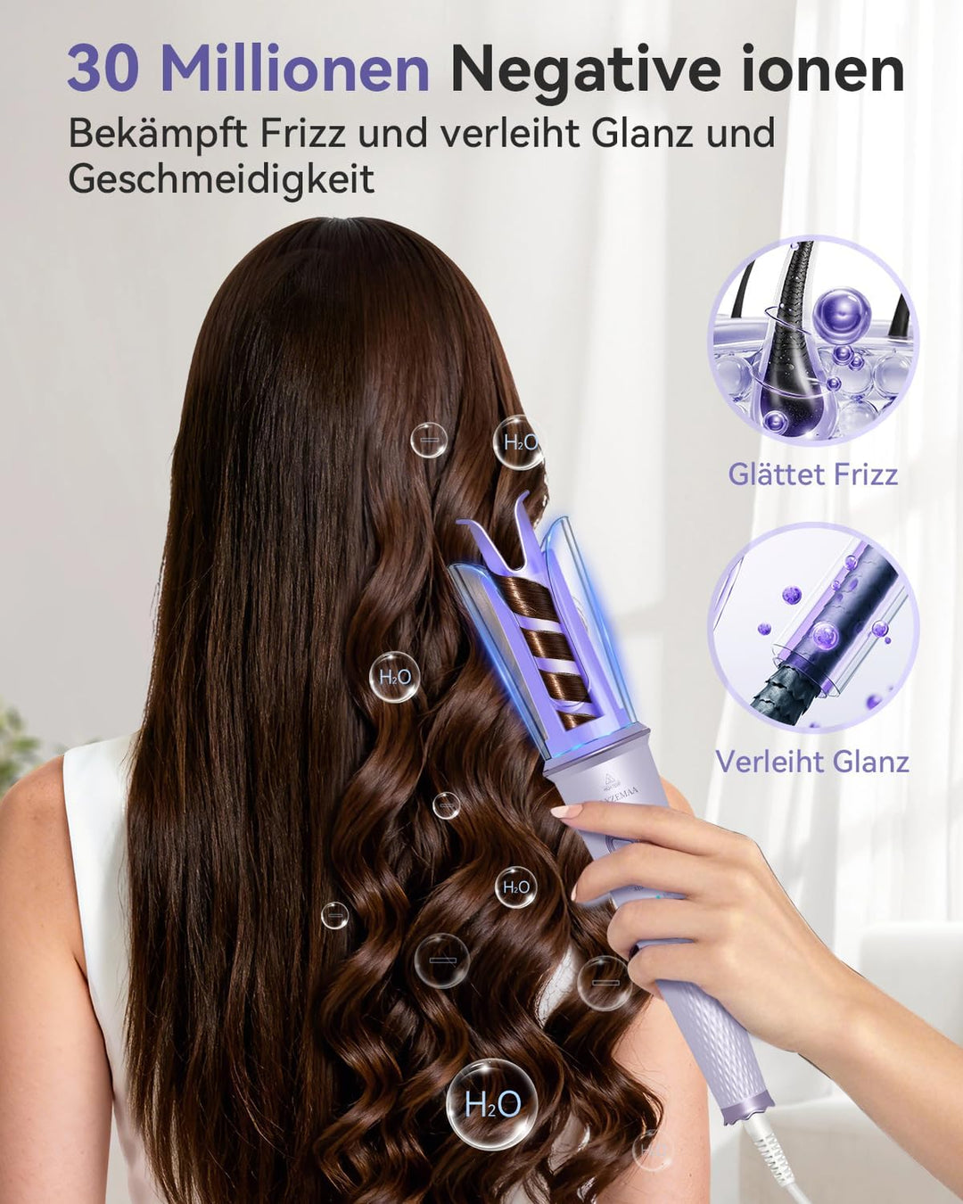 Lockenstab Automatisch 25mm, Lockenstab Grosse Locken und Beach Waves mit 4 Temperaturstufen, Negati