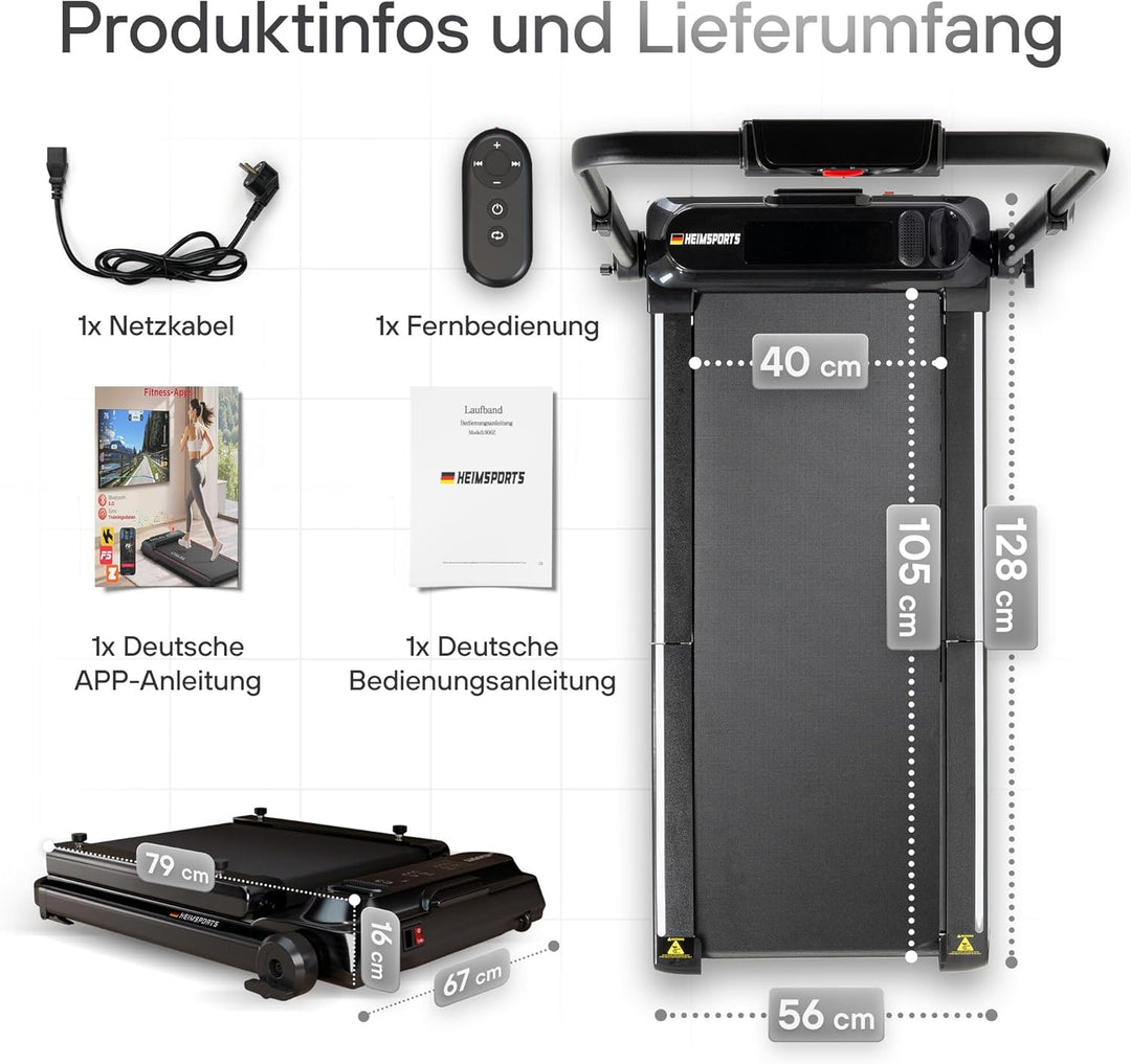 Laufband klappbar und faltbar für Zuhause mit Handlauf, Sport-APP, Bluetooth-Lautsprecher, Fernbedie
