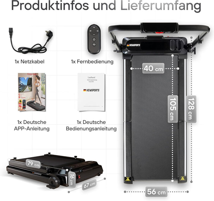 Laufband klappbar und faltbar für Zuhause mit Handlauf, Sport-APP, Bluetooth-Lautsprecher, Fernbedie