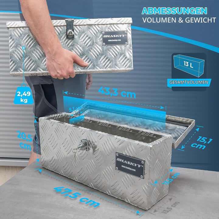 HASKYY Aluminium Box Satz 485x140x200 mm inkl. 2x Spanngurte mit Ratsche 5m*27mm 400-800 daN, Anhäng