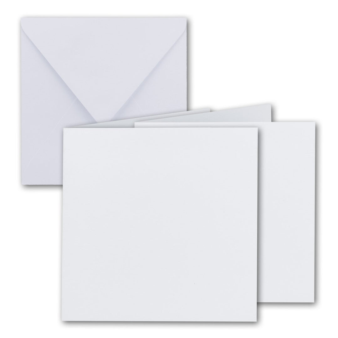 75x Quadratisches Falt-Karten Set - 15 x 15 cm - mit Brief-Umschlägen & Einlegeblättern - Hochweiss
