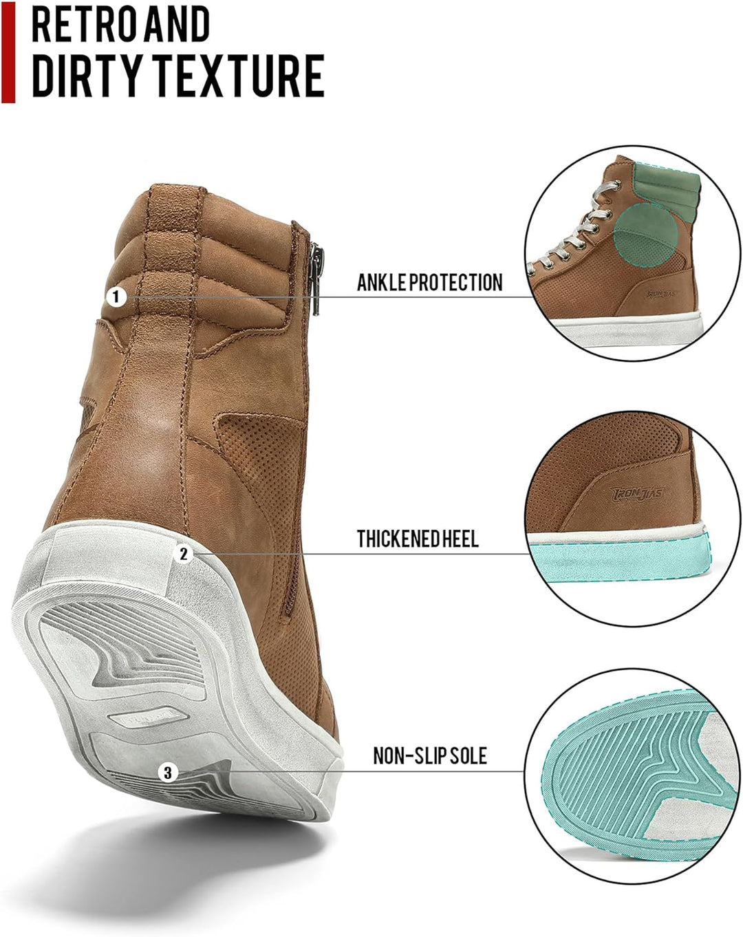 BORLENI Motorradschuhe Herren Leder Retro Motorradstiefel Männer lässige motorrad sneaker reissversc