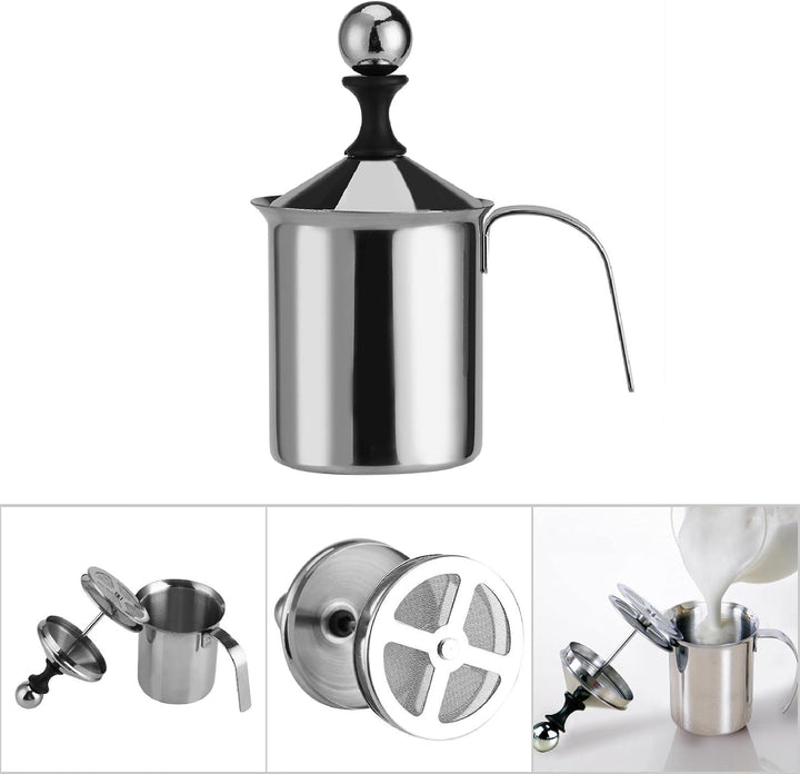 Ejoyous Milchaufschäumer Manuell, Milchschäumer Hand Double Mesh Milchschaum Edelstahl Milk Frother