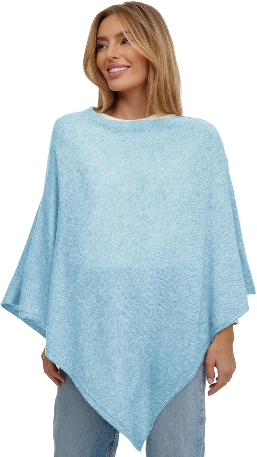 Damen Strick Poncho Unifarbe Cape Feinstrick XXL Pullover Umhängetuch Eleganz Stil und Komfort für F