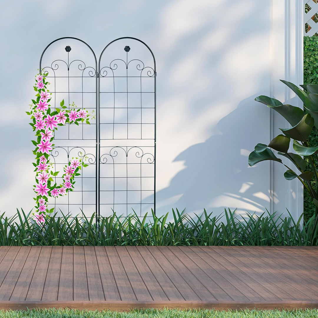 Relaxdays Rankgitter 2er Set, Metall, 180 x 50 cm, Vintage Rankhilfe Garten, Rundbogen & Blume, zum