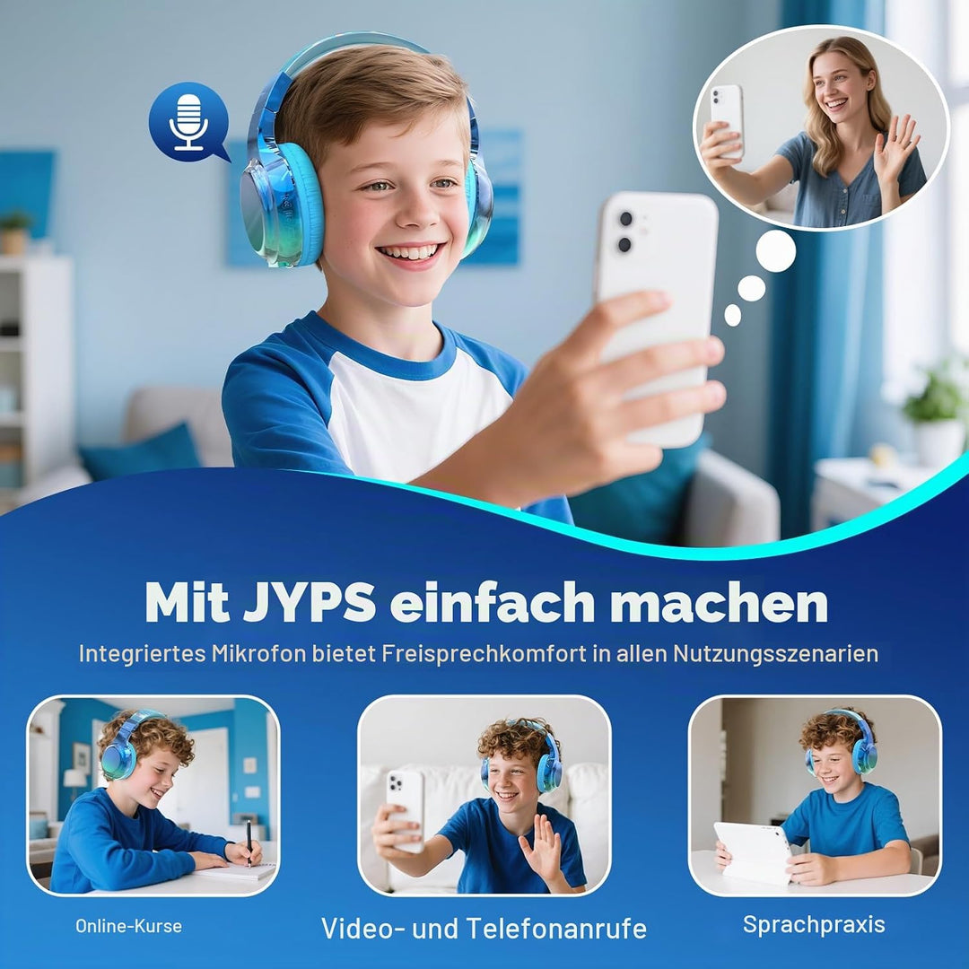 JYPS Bluetooth Kopfhörer Kinder, Kabellose Kopfhörer Bluetooth Kinder Over Ear, Kopfhörer Kinder Blu