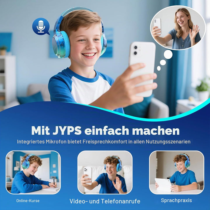 JYPS Bluetooth Kopfhörer Kinder, Kabellose Kopfhörer Bluetooth Kinder Over Ear, Kopfhörer Kinder Blu