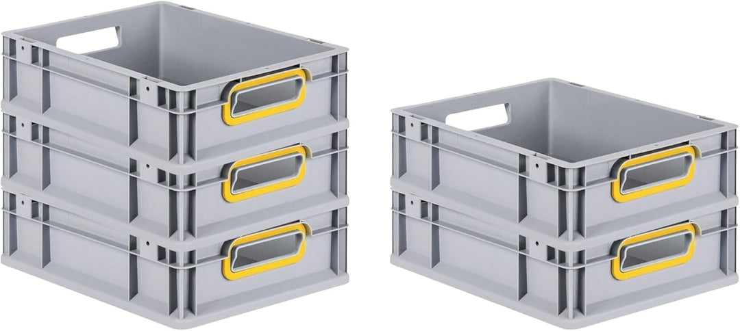 SparSet 5x Eurobox NextGen Color | HxBxT 12x30x40cm | 11 Liter | Griffe gelb offen | Glatter Boden |