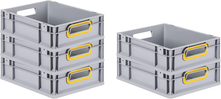 SparSet 5x Eurobox NextGen Color | HxBxT 12x30x40cm | 11 Liter | Griffe gelb offen | Glatter Boden |