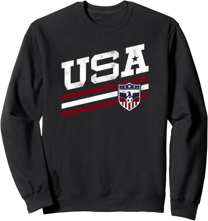 Trendy USA Red White Stripes Soccer Team Patch Logo Sweatshirt
