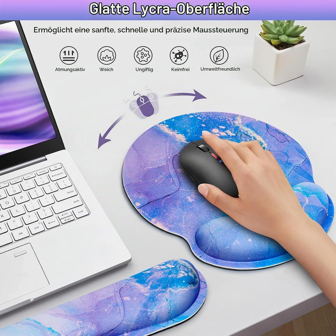 3-in-1 Gelkissen+Handballenauflage Tastatur+Cup, Ergonomisches Mauspad mit Memory Foam, Schmerzlinde